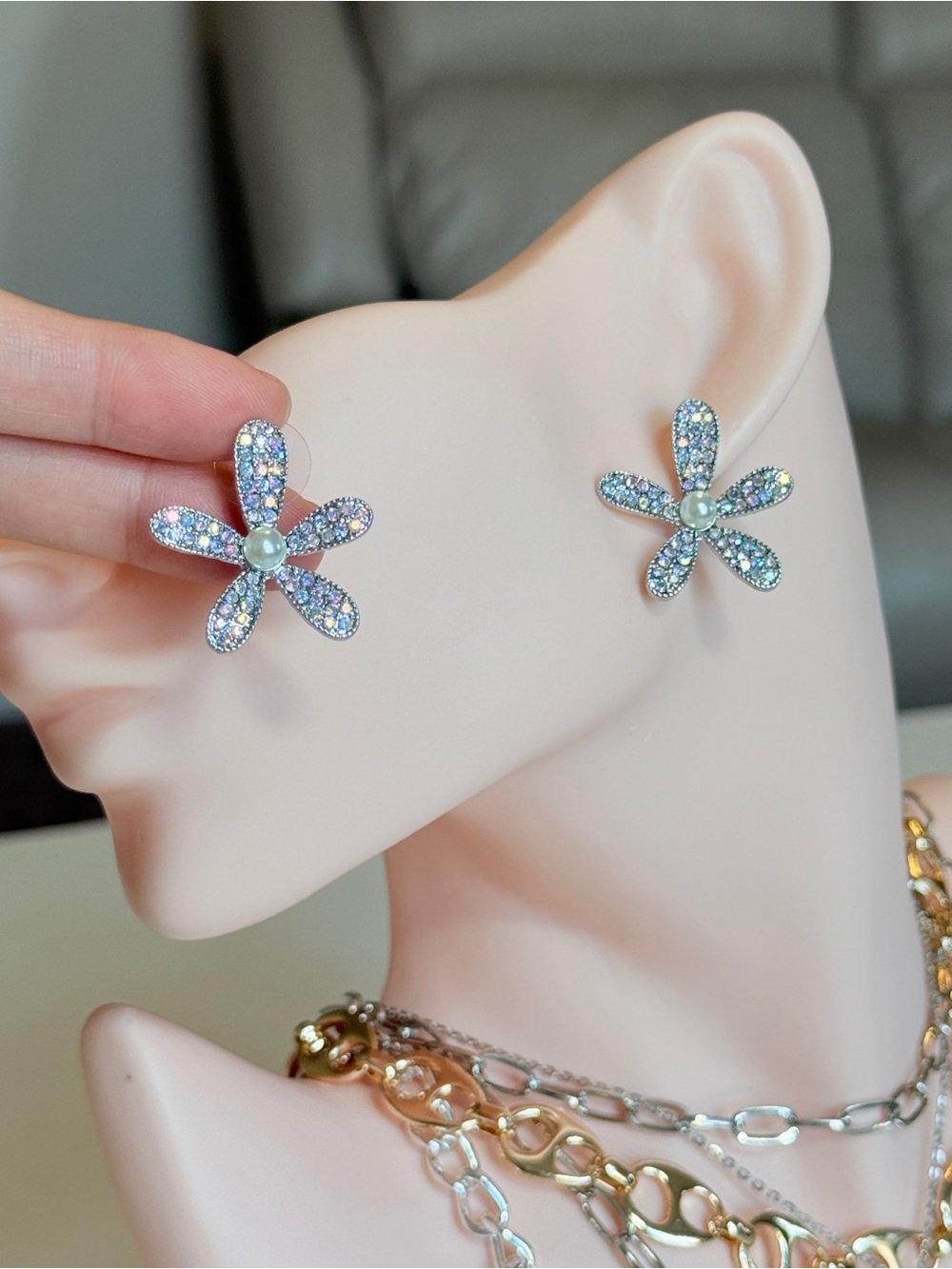 Crystal Floral Petal Stud Earrings
